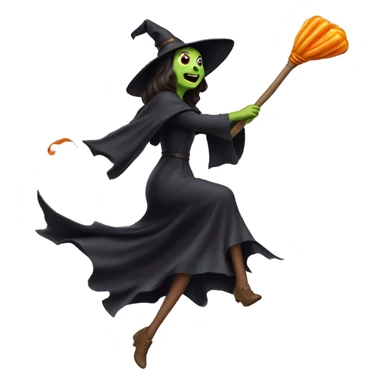 Scarry witch, flying to the right on a broom, throwing candy. sticker