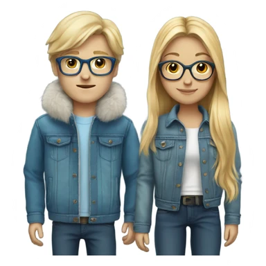 blonde long haired girl white boy with glasses blue jean jacket with fur lining sticker