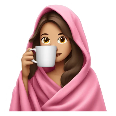 Brunette Drinking coffee wrapped in pink blanket sticker