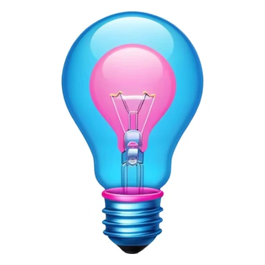 neon lightbulb, glowing blue and pink, soft glossy highlight, modern minimal shape sticker