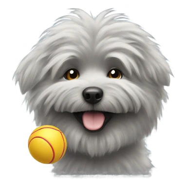 Grey fluffy dog with ball in mouth sticker