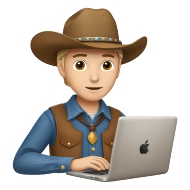cowboy coder with a laptop infront and he is very white sticker