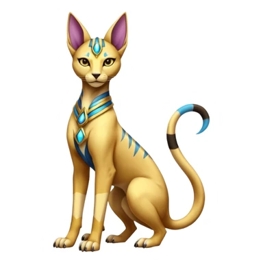 Modern futuristic shiny colorful Bastet-Anubis-Sphynx-Lombax-Zeraora-Renamon-fusion (full body) sticker