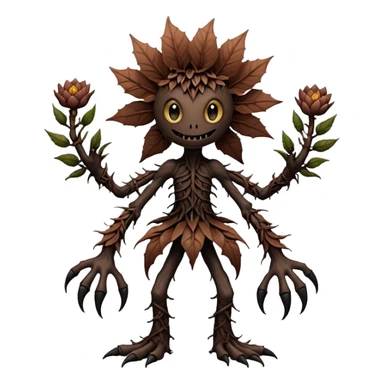A flower like a monster with arms and legs, the body is a little bit black and the another bit brown like a demogorgon sticker