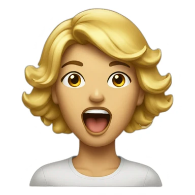 woman speaking loudly gold shirt sticker