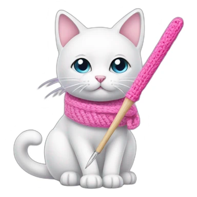 White cat with pink crochet hook sticker