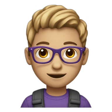 Child with black glasses ,a jeans and purple trousers with light Brown hair and a white skin color sticker