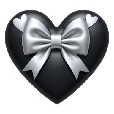 glossy patchwork black heart with a silver bow and heart pattern on the bow sticker
