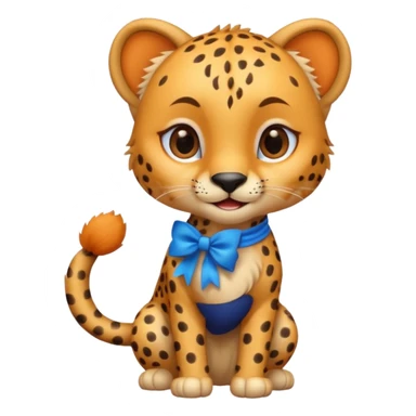 cute smiling cheetah with blue bow standing  sticker