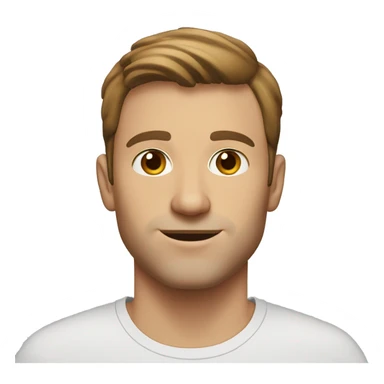 A head and shoulders shot of a 32 year old white man, with short brown hair,   with brown eyes wearing a t-shirt. sticker