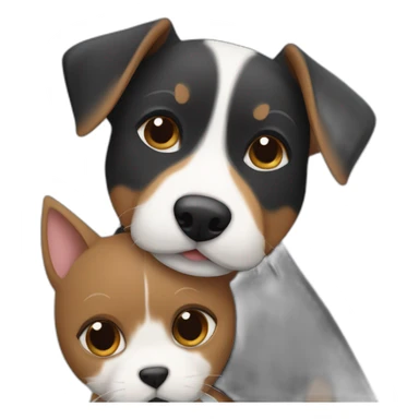 Black tabby cat hugging brown Jack Russell dog hugging sticker