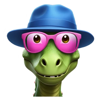 Dinosaur with blue hat and pink glasses sticker