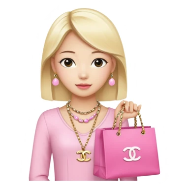 Blonde Chanel Asian Girl with pink shopping bag and Chanel necklace sticker