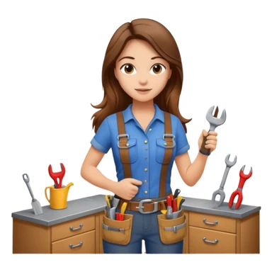 beautiful girl with long brown hair constructing new kitchen cabinets sticker