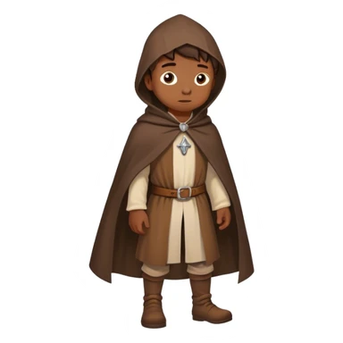 boy with brown cloak of medieval pilgrim walking on the way sticker