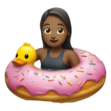 girl swimming with a donut and rubber duck sticker