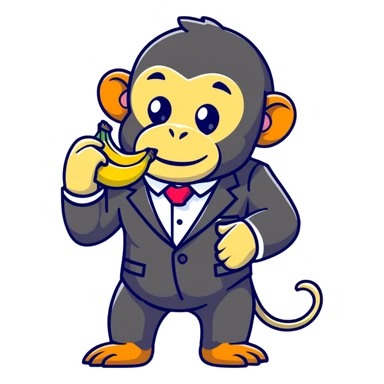 chimpanzee wearing a fancy suit eating a banana sticker