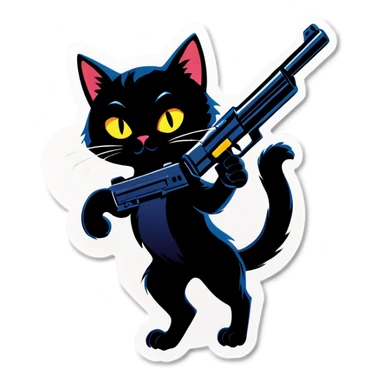 Black cat with gun sticker