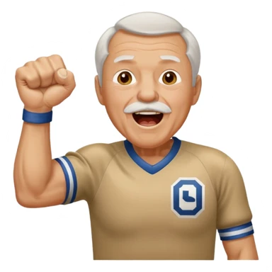 A grandpa in a vintage jersey, pumping his fist and shouting proudly. sticker