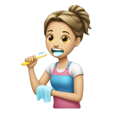 A girl brushing teeth sticker