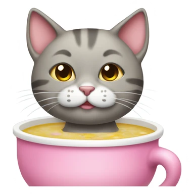 Cat eating soup wearing a pink bow on its head sticker