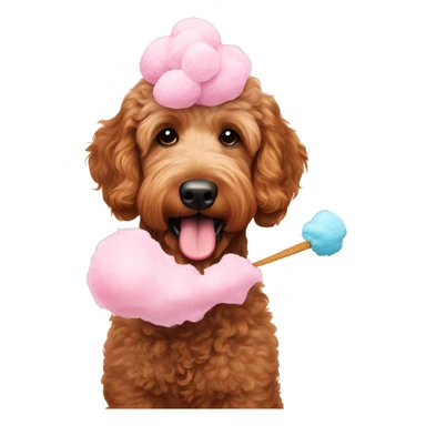 brown golden doodle eating cotton candy sticker