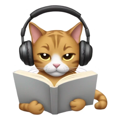 A cat reading a book while wearing headphones sticker
