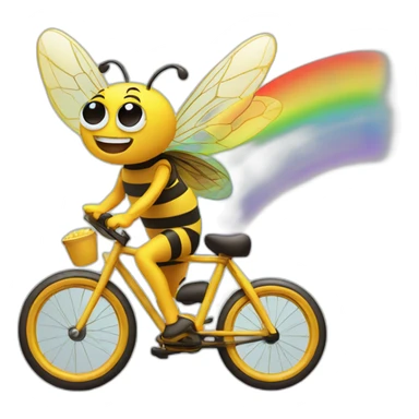 A rainbow flying on a bee who is on a bike sticker