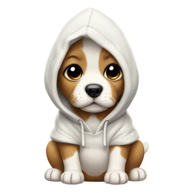 Puppy wearing hoodie with a bone sticker