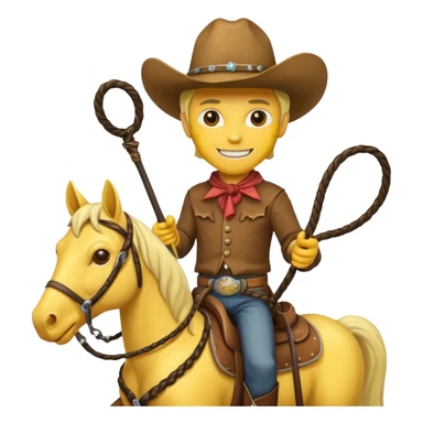Cowboy riding a horse with whip. With yellow skin and smilling. Simplize it and I need a full pic with horse. Like I need the leg part too sticker