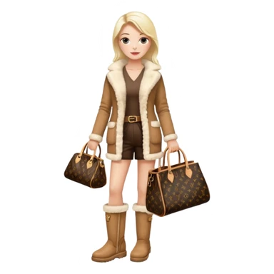 Woman standing with a luxury LV handbag wearing UGG boots.  sticker