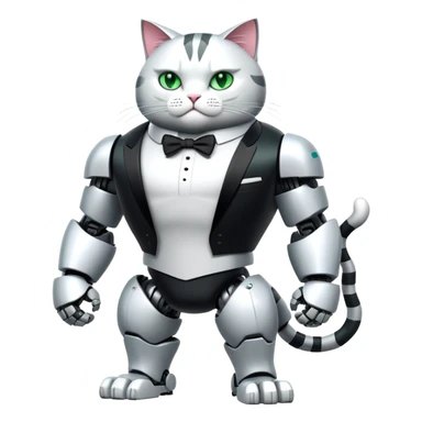 Robot Buff Jacked up Huge jumbo Super Duper Muscular Cat with a 10 pack full body black and white tuxedo colored body and green eyes  sticker