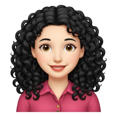 mujer blanca con cabello largo rizado negro sonriendo  sticker