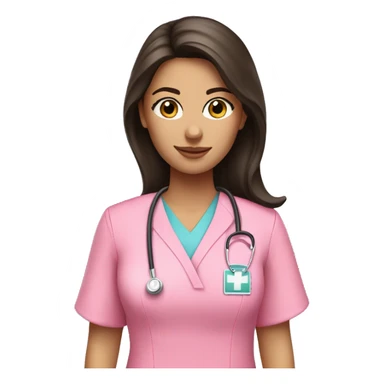 Pretty brunette nurse in pink scrubs sticker