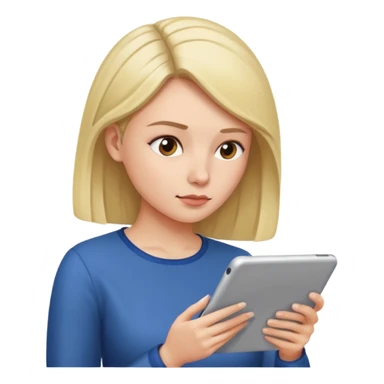 woman reading a tablet sticker