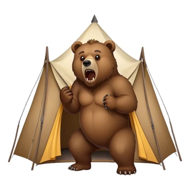 angry grizzly bear growling at a tent beside him sticker