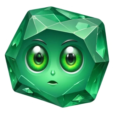 very sharp green gem mineral , multiple irregular chunks, very shiny with two eyes sticker