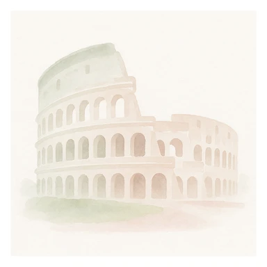Colosseum in watercolor style with white, green, and pink pastel tones. sticker
