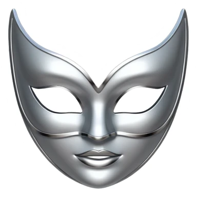 A sleek masquerade mask emoji made of polished silver chrome, smooth sensual curves, reflective metallic surface, mysterious sexy luxury vibe, minimal iOS emoji style, centered, clean white background sticker