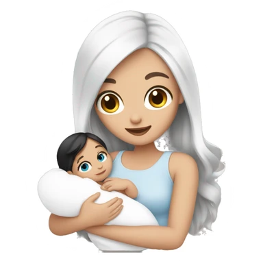 mom holding newborn baby girl with blue eyes white skin black hair and white skin newborn white girl sticker