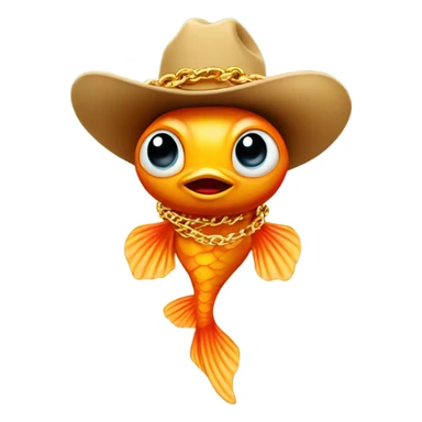Alien wearing a cowboy hat and wearing a huge gold chain of a goldfish sticker