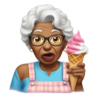 grandma with her tongue out with ice cream on face sticker