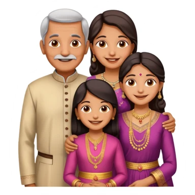 Indian family with a 70 years old father and mother and a 40 years old daughter. They wear a traditional dress. They are smiling. sticker