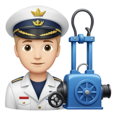 Russian sailor with captain hat operating a winch on oceanography research vessel sticker