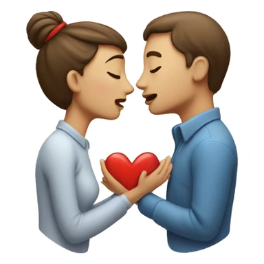 one man head and one woman head kiss with a heart in the middle , traditional emoji style character sticker