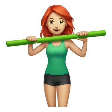 Red headed girl doing a workout with green drumsticks in her hands  sticker