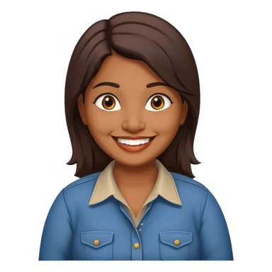 40 yr old chubby Sri Lankan woman, dark skin, straight brown hair, big smile, white teeth, western clothes sticker