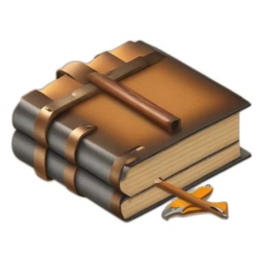 isometric thick BOOK with picture of wood, welder, leather, tools sticker