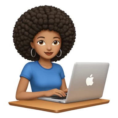 happy black girl with afro hairstyle using a laptop with an Apple logo, casual, friendly vibe sticker