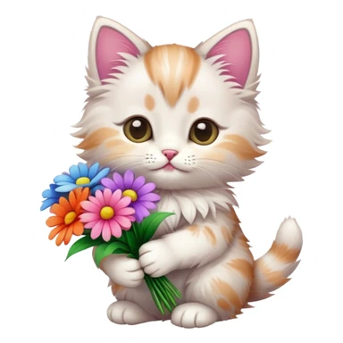A kitten holding flowers sticker